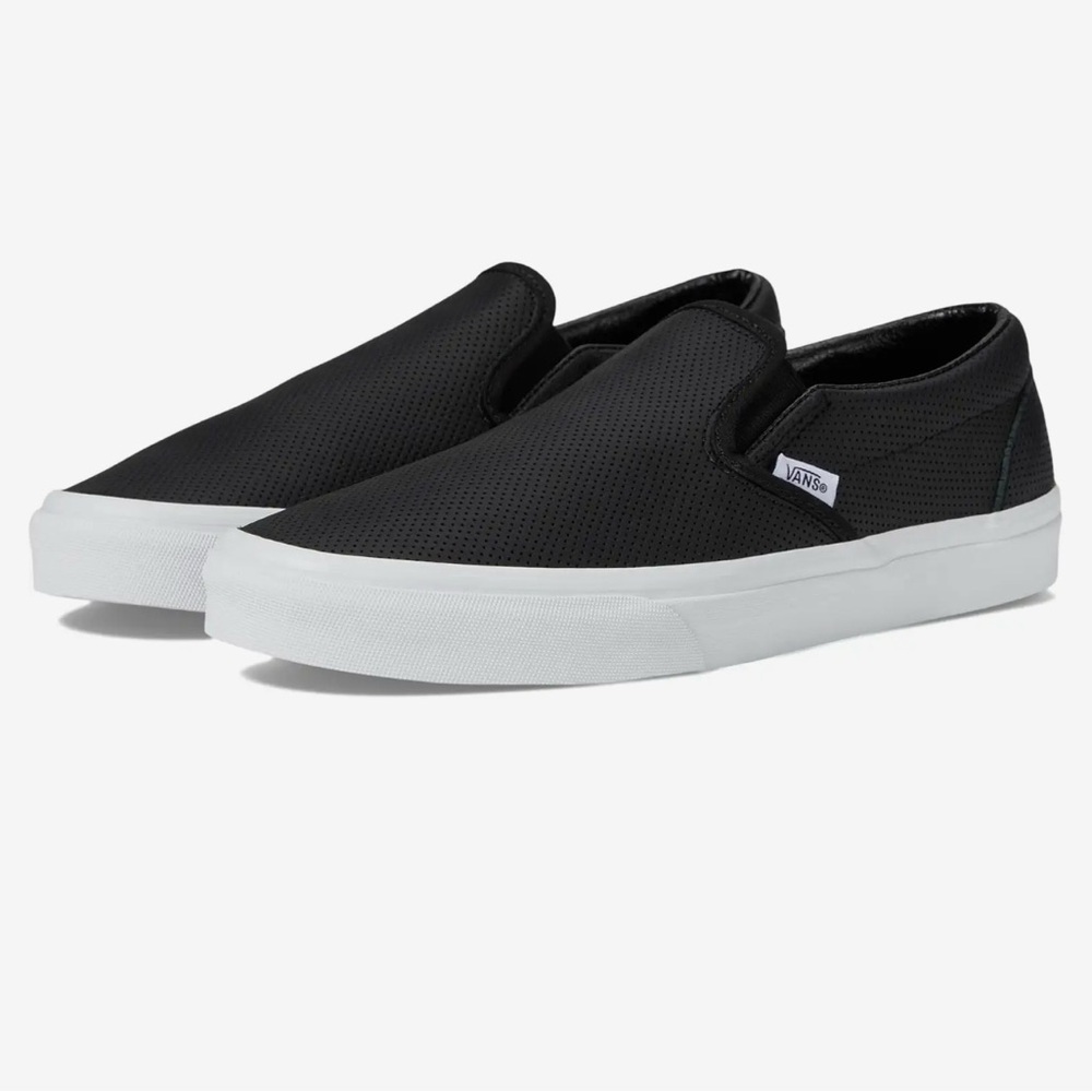 Vans Classic Slip Ons in Perf Leather Black Size 7.5 W / 6 M